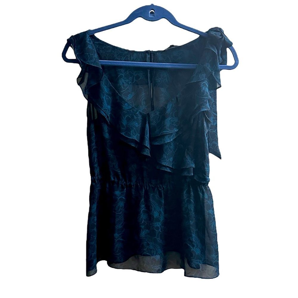 Express Black And Blue Ruffle Sleeveless Blouse Size M